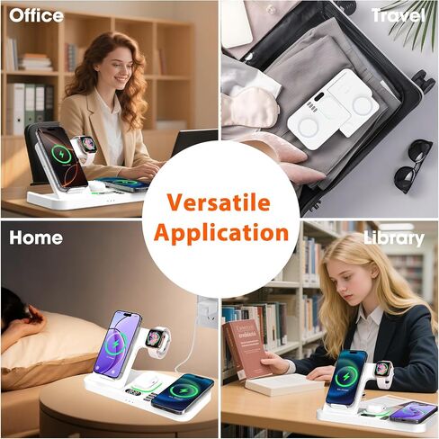 Dual Phone Magnetic Wireless Charging Station for Apple Devices/Apple Ecosystem,with Auto-Switch 7-Color Light & Clock, Compatible with iPhone 17/16/15, for iWatch 11/10/9 & AirPods Pro3（Cream in Kuwait
