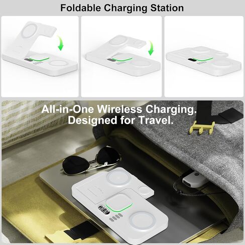 Dual Phone Magnetic Wireless Charging Station for Apple Devices/Apple Ecosystem,with Auto-Switch 7-Color Light & Clock, Compatible with iPhone 17/16/15, for iWatch 11/10/9 & AirPods Pro3（Cream in Kuwait