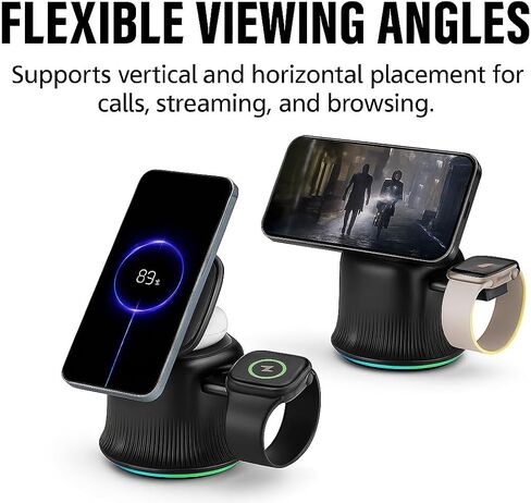 3 in 1 Wireless Charging Station for Apple MagSafe Charger, 15W Fast Magnetic MagSafe Charger Stand for iPhone 17 16 15 14 13 12 Apple Watch AirPods Series, Gifts for Men in Kuwait