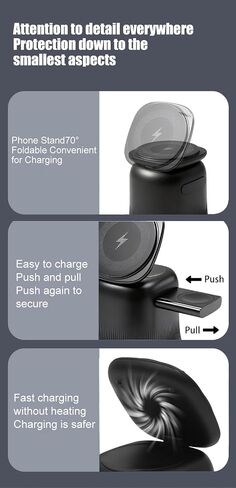 3 in 1 Wireless Charging Station for Apple MagSafe Charger, 15W Fast Magnetic MagSafe Charger Stand for iPhone 17 16 15 14 13 12 Apple Watch AirPods Series, Gifts for Men in Kuwait