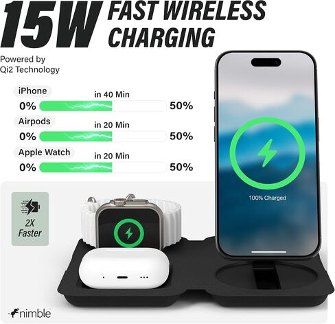 Nimble FOLD 3-in-1 Wireless Charging Station, Qi2-Certified, USB-C Cable in Kuwait