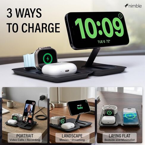 Nimble FOLD 3-in-1 Wireless Charging Station, Qi2-Certified, USB-C Cable in Kuwait