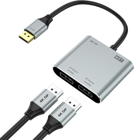 DisplayPort to Dual DisplayPort Splitter Adapter, 4K@60Hz Display Port Splitter Extended Display for Dual Monitors, DP1.4 Splitter 1 in 2 Out, DisplayPort MST Hub for PC, NVIDIA, AMD Graphic Card in Kuwait
