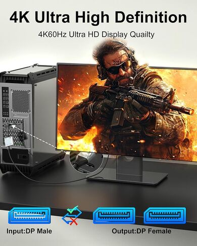 DisplayPort to Dual DisplayPort Splitter Adapter, 4K@60Hz Display Port Splitter Extended Display for Dual Monitors, DP1.4 Splitter 1 in 2 Out, DisplayPort MST Hub for PC, NVIDIA, AMD Graphic Card in Kuwait