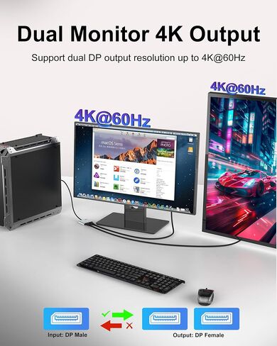 DisplayPort to Dual DisplayPort Splitter Adapter, 4K@60Hz Display Port Splitter Extended Display for Dual Monitors, DP1.4 Splitter 1 in 2 Out, DisplayPort MST Hub for PC, NVIDIA, AMD Graphic Card in Kuwait