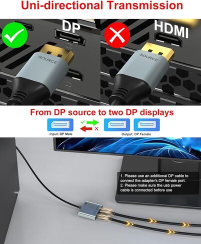 DisplayPort to Dual DisplayPort Splitter Adapter, 4K@60Hz Display Port Splitter Extended Display for Dual Monitors, DP1.4 Splitter 1 in 2 Out, DisplayPort MST Hub for PC, NVIDIA, AMD Graphic Card in Kuwait