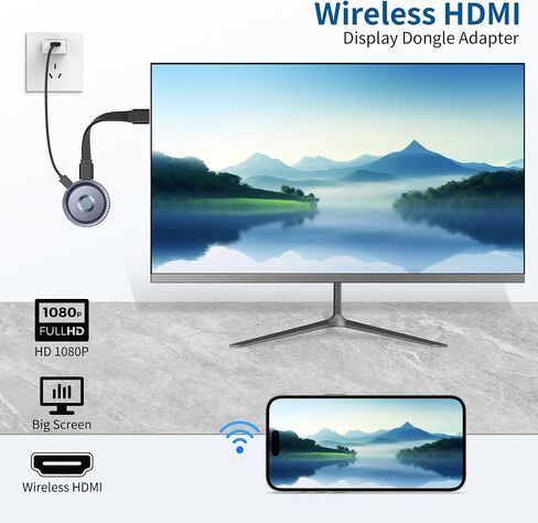 Wireless HDMI Display Dongle Adapter, Wireless Transmitter, Streaming Media Video/Audio/File HDMI Wireless Extender from Laptop, PC, Smartphone to HDTV Projector Monitor in Kuwait