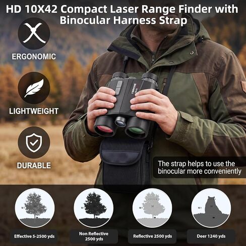 Gen2 10x42 Laser Rangefinder Binoculars Hunting with Pro Harness 2500Yds in Kuwait