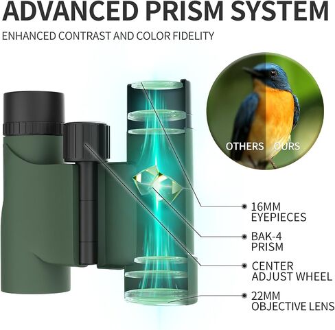 10x22 Compact Binoculars for Adults and Kids, Lightweight Pocket Binocular with 10mm Large Eyepiece & BAK4 Prism, Low Light Vision for Bird Watching, Travel, Hunting in Kuwait