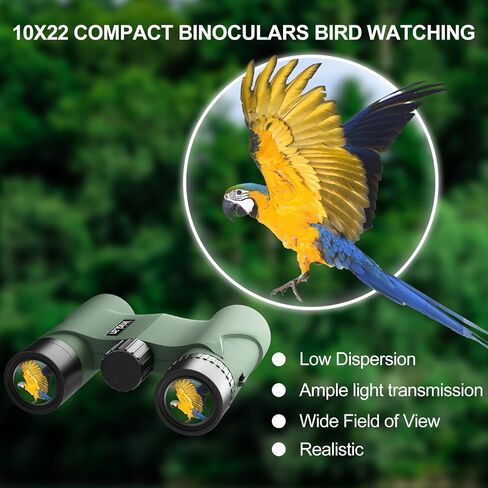 10x22 Compact Binoculars for Adults and Kids, Lightweight Pocket Binocular with 10mm Large Eyepiece & BAK4 Prism, Low Light Vision for Bird Watching, Travel, Hunting in Kuwait