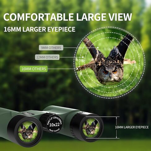 10x22 Compact Binoculars for Adults and Kids, Lightweight Pocket Binocular with 10mm Large Eyepiece & BAK4 Prism, Low Light Vision for Bird Watching, Travel, Hunting in Kuwait