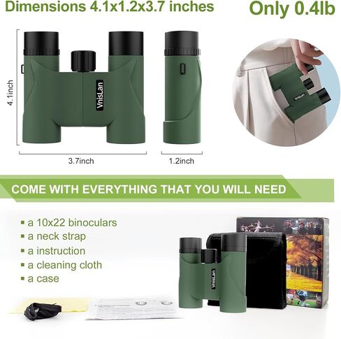 10x22 Compact Binoculars for Adults and Kids, Lightweight Pocket Binocular with 10mm Large Eyepiece & BAK4 Prism, Low Light Vision for Bird Watching, Travel, Hunting in Kuwait