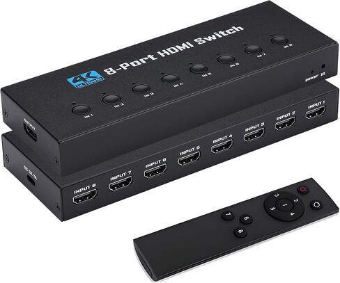 4K HDMI Switch 8 in 1 Out, 8 Port HDMI Switch with IR Remote Control, Support 4K@30Hz, 3D, 1080P, HDMI 1.4, HDCP 2.2, Ultra HD for HDTV, PS3/4/5, Game Consoles etc in Kuwait