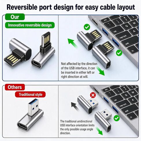 90 Degree USB C Female to USB Male Adapter 2 Pack,Double Sided Insertion USB Converter,Support Charge & Data Sync for PC, Laptop,Desktop,Phones,Charger,Mouse,Keyboard in Kuwait