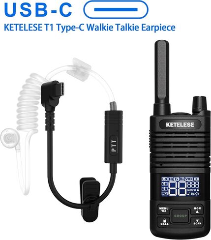 KETELESE T1 Walkie Talkie USB C Air Acoustic Tube Earpiece, Only Work with T1 Walkie Talkie (1 Pack, Black) in Saudi Arabia