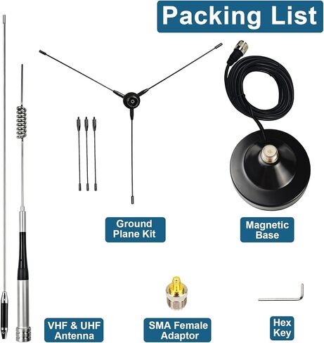 Dual Band VHF UHF Mobile Antenna 136-174MHz 400-470MHz (70cm & 2 Meter) Magnetic Mount Antenna with Ground Planes, 16ft Cable & PL259 Connector for Ham Radio, GMRS, Car RV Truck SUV Vehicle in Kuwait