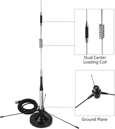 Dual Band VHF UHF Mobile Antenna 136-174MHz 400-470MHz (70cm & 2 Meter) Magnetic Mount Antenna with Ground Planes, 16ft Cable & PL259 Connector for Ham Radio, GMRS, Car RV Truck SUV Vehicle in Kuwait
