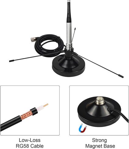 Dual Band VHF UHF Mobile Antenna 136-174MHz 400-470MHz (70cm & 2 Meter) Magnetic Mount Antenna with Ground Planes, 16ft Cable & PL259 Connector for Ham Radio, GMRS, Car RV Truck SUV Vehicle in Kuwait