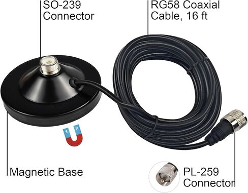 Dual Band VHF UHF Mobile Antenna 136-174MHz 400-470MHz (70cm & 2 Meter) Magnetic Mount Antenna with Ground Planes, 16ft Cable & PL259 Connector for Ham Radio, GMRS, Car RV Truck SUV Vehicle in Kuwait