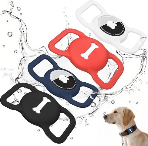 4 Pack Case for Airtag Dog Collar Holder, Soft Silicone Anti-Lost Protective Case Compatible with Apple Airtag, for Pet Dog Collars Holder Accessories (Black+White+Navy Blue+Red) in Saudi Arabia