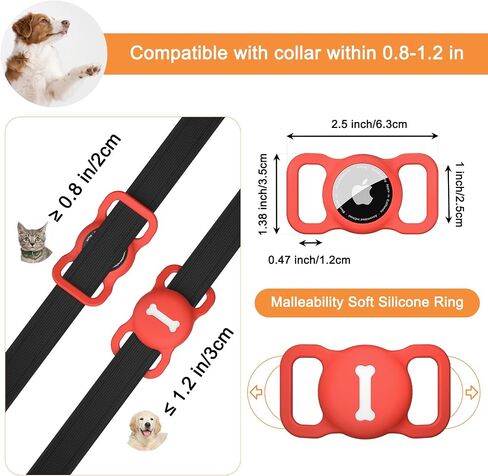 4 Pack Case for Airtag Dog Collar Holder, Soft Silicone Anti-Lost Protective Case Compatible with Apple Airtag, for Pet Dog Collars Holder Accessories (Black+White+Navy Blue+Red) in Saudi Arabia