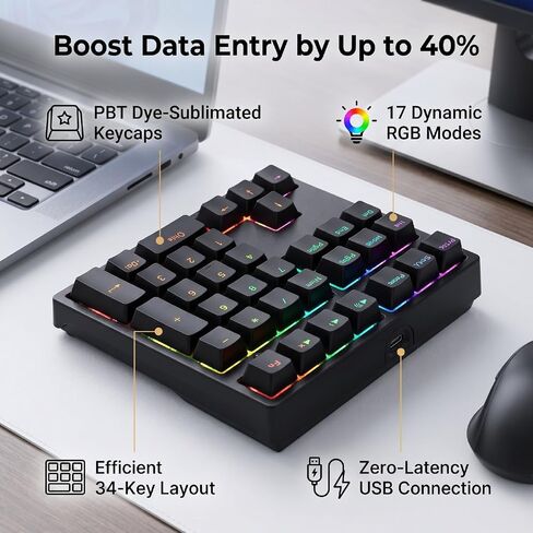 Vikye Mechanical Number Pad, 34 Keys with RGB Backlit PBT Keycaps Red Switch in Saudi Arabia
