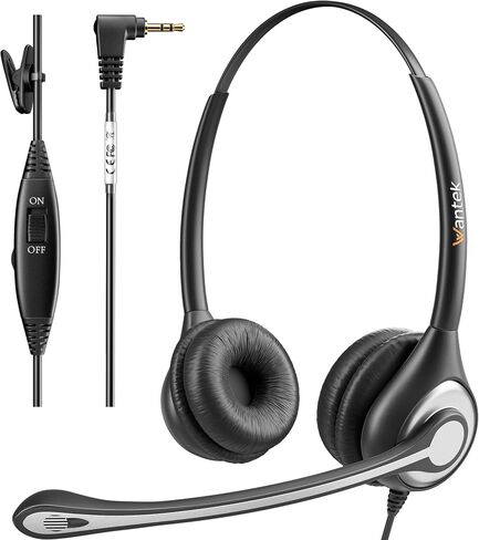 Wantek Phone Headset with Microphone Noise Cancelling, Telephone Headsets 2.5mm Jack Work for Panasonic AT&T ML17929 Vtech RCA Cisco Uniden Polycom Grandstream Home Office Cordless Phones(F602J25P) in Saudi Arabia