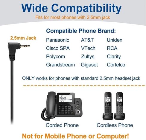 Wantek Phone Headset with Microphone Noise Cancelling, Telephone Headsets 2.5mm Jack Work for Panasonic AT&T ML17929 Vtech RCA Cisco Uniden Polycom Grandstream Home Office Cordless Phones(F602J25P) in Saudi Arabia