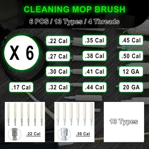 20GA Shotgun Cleaning Kit 6PCS Mop Gun Cleaning Brushes Rifle Bore Cleaner for 20GA Pistol Bore Brush Handgun Chamber Maintenance Gun Tool Kit Accessories in Kuwait