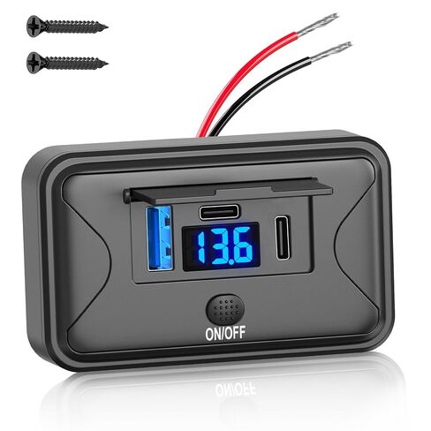 90W 12V USB Outlet Panel Wall Mount, Dual 36W USB C and QC 3.0 18W Car USB Port Charger with Voltmeter Button Switch, Waterproof 3 USB Multi Port Power Outlet DIY 12V Accessories for Car Bus RV -2 PC in Kuwait