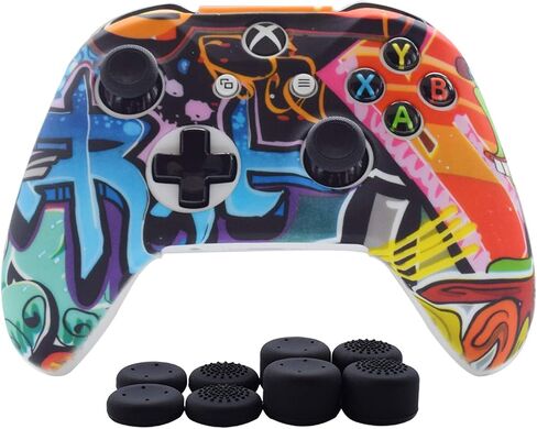 Hikfly Silicone Gel Cover Skin Protector Kits Compatible with Xbox One/Xbox One S/Xbox One X Controller Video Games(1 x Gel Cover with 8 x Thumb Grip Caps)(White Octopus) in Kuwait