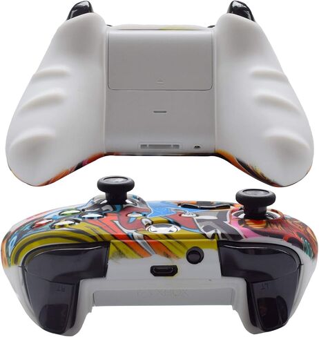 Hikfly Silicone Gel Cover Skin Protector Kits Compatible with Xbox One/Xbox One S/Xbox One X Controller Video Games(1 x Gel Cover with 8 x Thumb Grip Caps)(White Octopus) in Kuwait