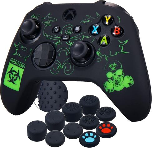YoRHa Silicone Rubber Back Dots Carving Customizing Skin Cover for Xbox Series X/S Controller x 1(BH Green) with Pro Thumb Grips x 10 in Kuwait
