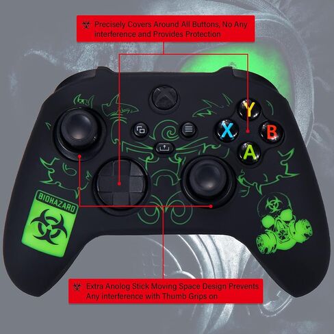 YoRHa Silicone Rubber Back Dots Carving Customizing Skin Cover for Xbox Series X/S Controller x 1(BH Green) with Pro Thumb Grips x 10 in Kuwait