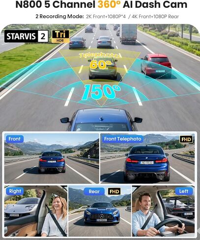 Neideso 5 Channel Telephoto 4K Dash Cam for Zoom Details, 360° View, N800 in Kuwait
