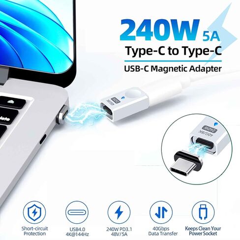 Sisyphy USB C Magnetic Adapter (40Gbps 240W 8K60Hz, Silver), USB4.0 Type C Connector with PD 240W Charge and 40Gbps Data Transfer Up to 8k@60Hz 4K@144Hz Video Output in Kuwait