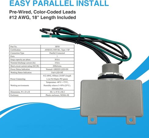 Long Term SP50 120/240VAC Universal HVAC Whole House Surge Protective Device - Surge Protector, Surge Suppressor, Watertight - UL in Kuwait