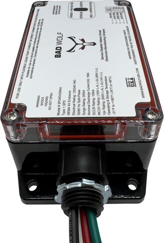 Bad Wolf SP240V200KA-A Type 1 Panel Mount Whole House Surge Protector, 120/240VAC Split Phase, 200kA, 4-Wire L1/L2/N/G, NEMA 4X/IP67, ETL Listed in Kuwait