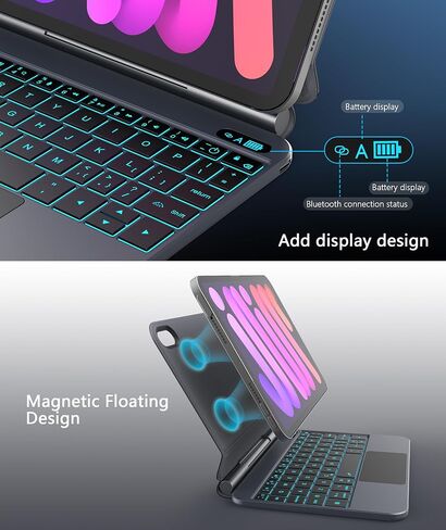 Keyboard Case for iPad mini 7 (A17 Pro, 2024) & mini 6 (2021) 8.3-inch,Magic-Style,Floating Cantilever Keyboard, Battery Display, 7-Color Backlit, Multi-Touch Trackpad,Auto Sleep/Wake,Space Black in Kuwait