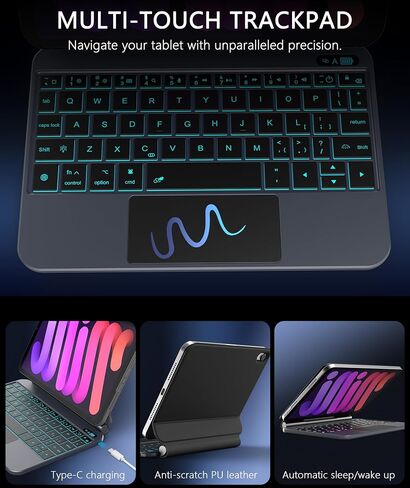 Keyboard Case for iPad mini 7 (A17 Pro, 2024) & mini 6 (2021) 8.3-inch,Magic-Style,Floating Cantilever Keyboard, Battery Display, 7-Color Backlit, Multi-Touch Trackpad,Auto Sleep/Wake,Space Black in Kuwait
