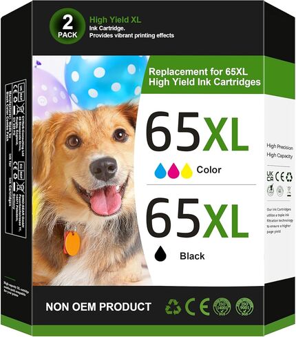 65XL Ink Cartridges Black/Color Combo Pack High Yield Replacement for HP Ink 65 65XL Work for HP DeskJet 3755 3772 3700 3722 3752 2600 2622 Envy 5055 5000 5070 5052 5014 Printer (1 Black,1 Color) in Kuwait
