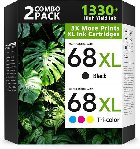 68XL Ink Cartridges Black/Color Combo Pack for HP68 68XL Ink Cartridges High Yield Compatible for HP Envy 6155e 6555e 6100e 6500e 6152e 6100 6500 6155 6555 for DeskJet 2953 2955 4355 4327 Printer in Kuwait