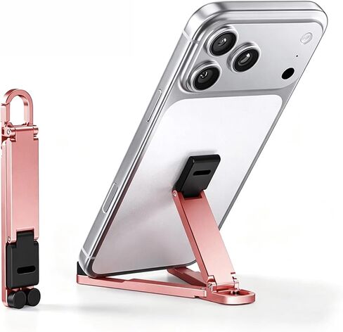 Aluminum Alloy Mini Desktop Cell Phone Holder,Foldable Keychain Phone Holder Portable Hands-Free Travel Phone Holder, Adjustable Angle Vertical and Horizontal,For All Phones,Offices,Travel (Black) in Kuwait