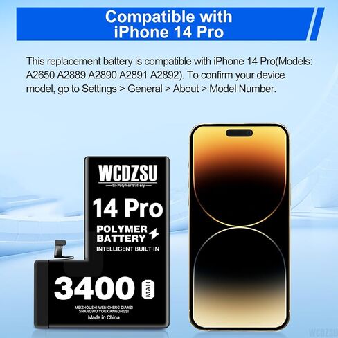 Battery Replacement for iPhone 14 Pro 3400mAh No Pop-up Unknown Part Warning 0 Cycle High Capacity for iPhone 14 Pro with Full Tool Kit Model A2650 A2889 A2890 A2891 A2892 in Kuwait