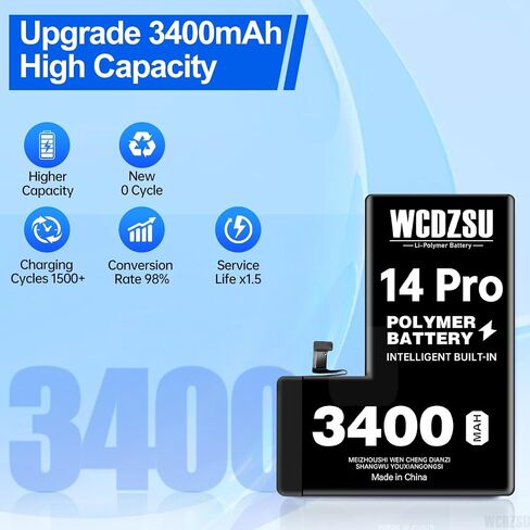 Battery Replacement for iPhone 14 Pro 3400mAh No Pop-up Unknown Part Warning 0 Cycle High Capacity for iPhone 14 Pro with Full Tool Kit Model A2650 A2889 A2890 A2891 A2892 in Kuwait
