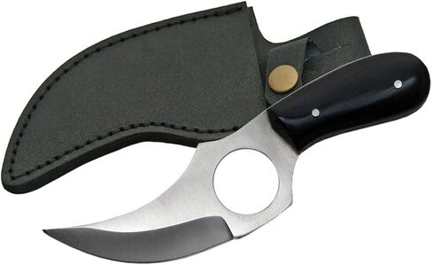 SZCO Supplies 6-Inch Stainless Steel Short Skinner Knife with Finger Hole and Leather Sheath – Hunting, Fishing, and Outdoor Use in Saudi Arabia