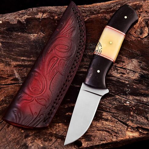 Buffalo Horn & Camel Bone High Carbon Steel Hunting Bushcraft Camping Knife, Outdoor Full Tang Knife with Leather Sheath, Prime Quality in Kuwait