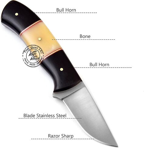 Buffalo Horn & Camel Bone High Carbon Steel Hunting Bushcraft Camping Knife, Outdoor Full Tang Knife with Leather Sheath, Prime Quality in Kuwait