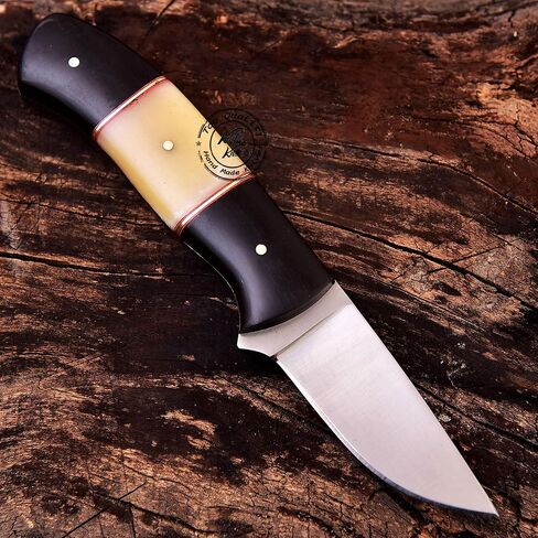 Buffalo Horn & Camel Bone High Carbon Steel Hunting Bushcraft Camping Knife, Outdoor Full Tang Knife with Leather Sheath, Prime Quality in Kuwait