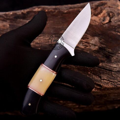 Buffalo Horn & Camel Bone High Carbon Steel Hunting Bushcraft Camping Knife, Outdoor Full Tang Knife with Leather Sheath, Prime Quality in Kuwait